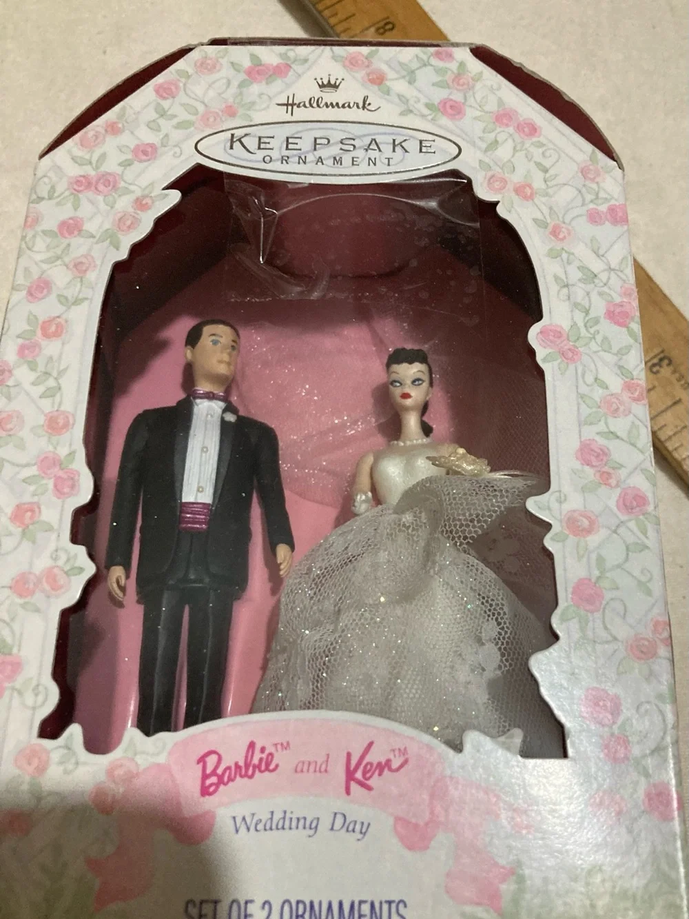 Hallmark Barbie and Ken Wedding Ornament Set - Black, White, Pink